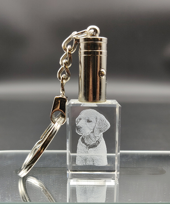 3D Crystal Keychain with blue Led Light Laser Crystal Engraving