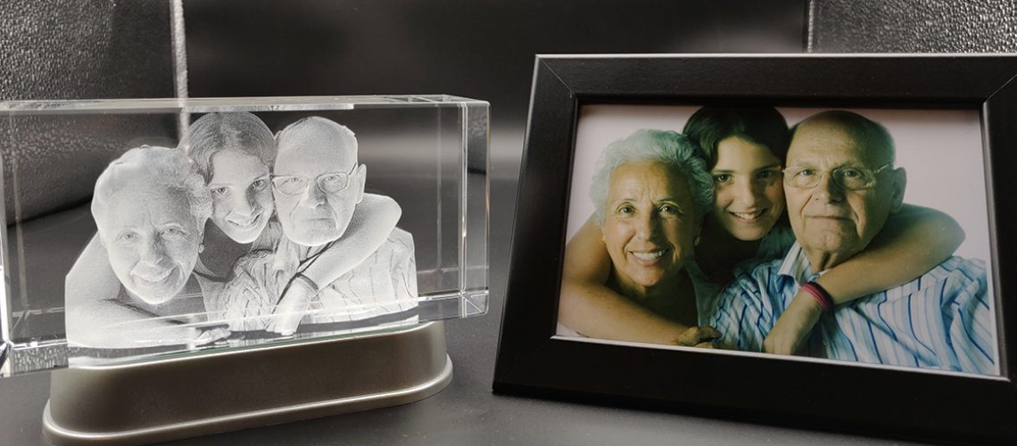 grandparents photo engraved inside a crystal